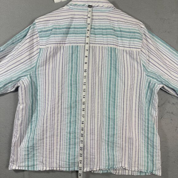 CJ Banks Womens Button Up Striped Blouse Top 1X Purple Teal 3/4 Sleeve - Picture 10 of 11
